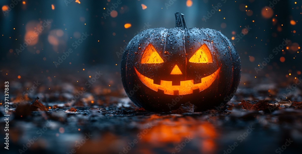 a jack-o-lantern with a lit face
a jack-o-lantern with a lit face