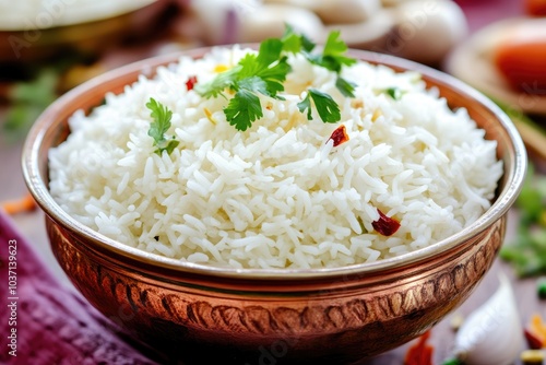 Traditional Indian Rice Bowl with Colorful Garnishes