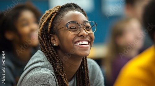 A classroom where one student's laughter spreads to others, illustrating emotional contagion