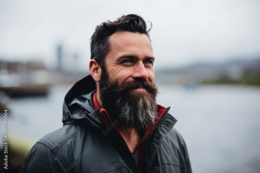 Portrait of a handsome man with a long beard and mustache wearing a jacket Portrait of a handsome man with a long beard and mustache wearing a jacket