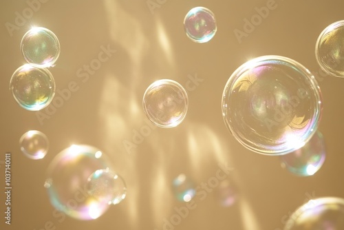 Delicate Air Bubbles Floating Gracefully in Sunlit Space