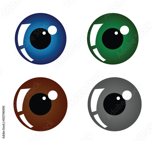 Human Eye Pupil with Reflection Different Colors Set. People and body part. Vision and observing the world concept vector art