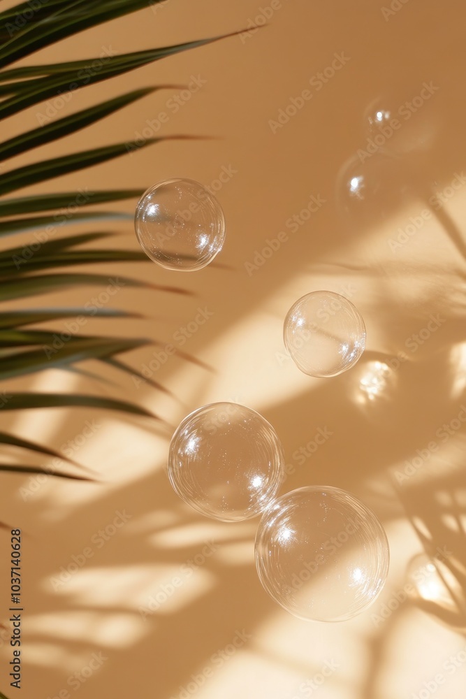 Fototapeta premium Bubbles and Palm Leaves Under Sunlight