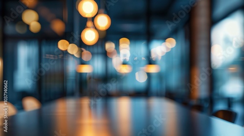 night time blur modern office background and lightbulb yellow shine bokeh