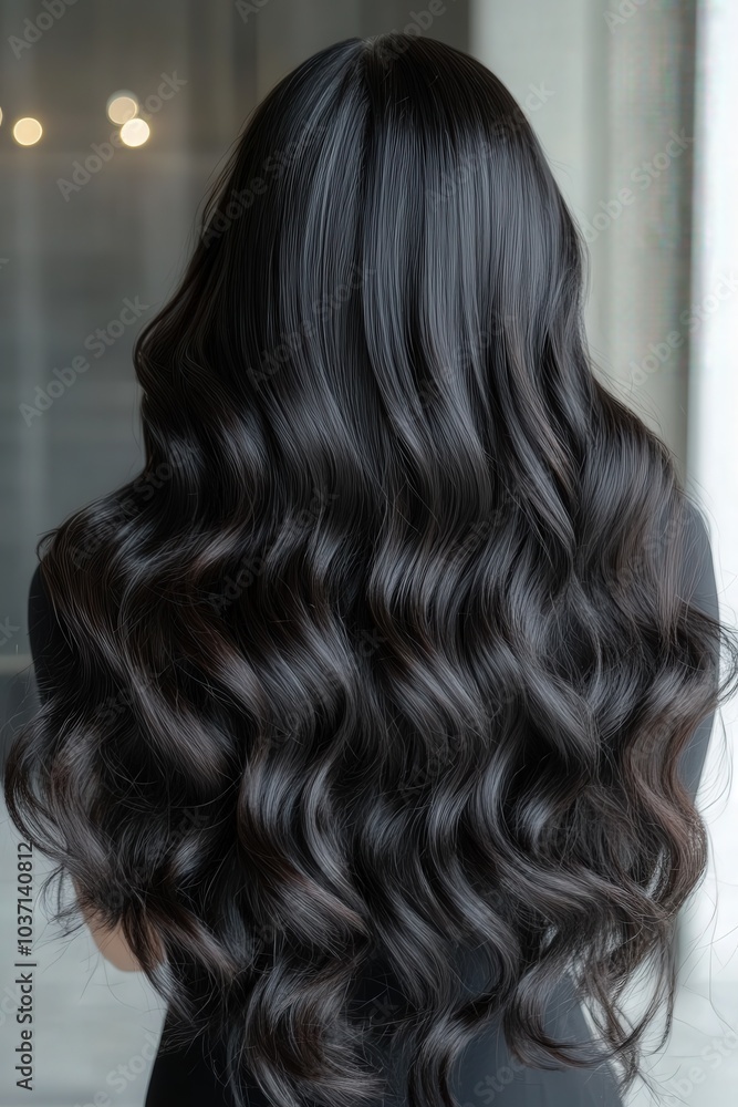 Naklejka premium Long Wavy Black Hair Beauty Salon Haircare Hair Style Hair Extensions