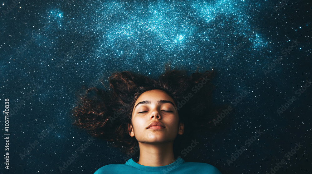 Young girl dreaming under starry sky Young girl dreaming under starry sky