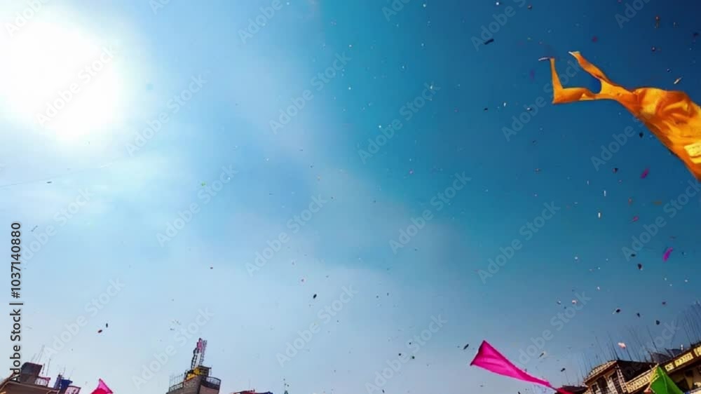 Colorful kites soaring high above sky on holiday composition Colorful kites soaring high above sky on holiday composition