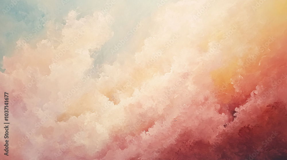 Fototapeta premium Dreamy Cloudscape Illustration in Soft and Vibrant Tones, Perfect for Fantasy, Design, or Decorative Backgrounds and Creative Projects