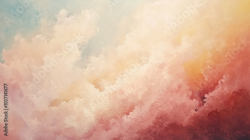 Dreamy Cloudscape Illustration in Soft and Vibrant Tones, Perfect for Fantasy, Design, or Decorative Backgrounds and Creative Projects photo