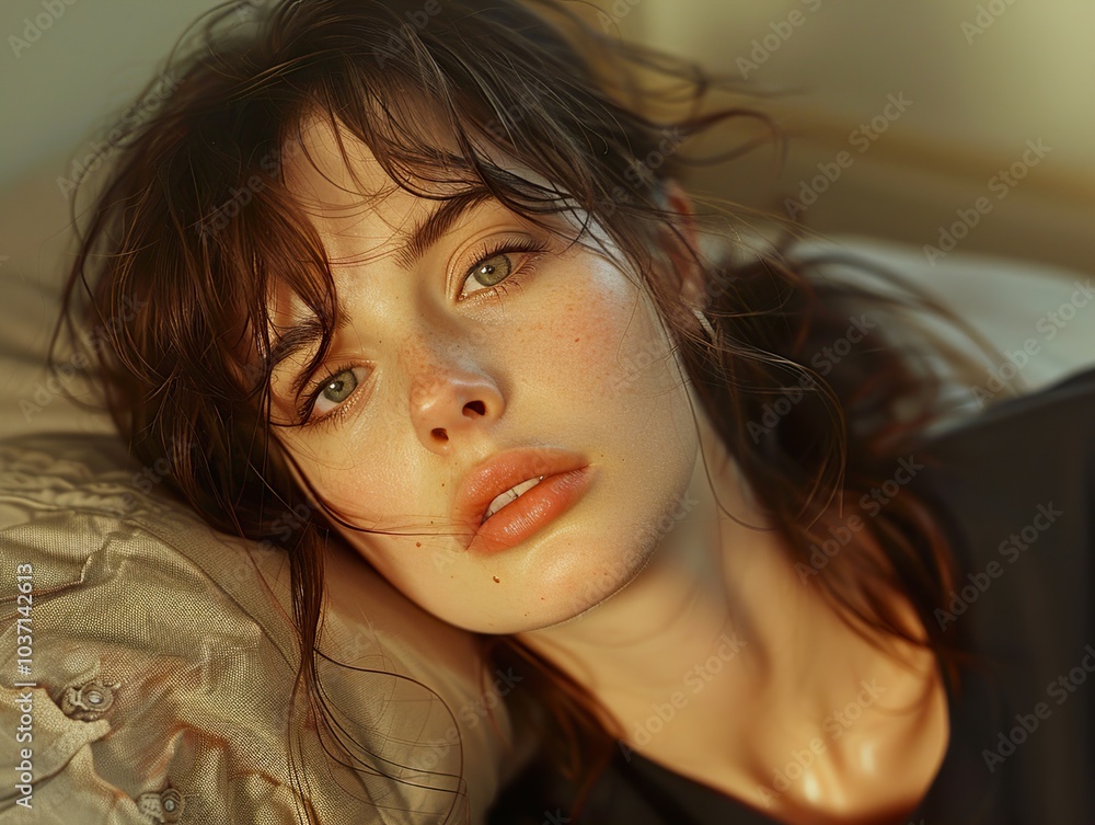 Close-Up Portrait of a Woman with Freckles and Green Eyes Close-Up Portrait of a Woman with Freckles and Green Eyes