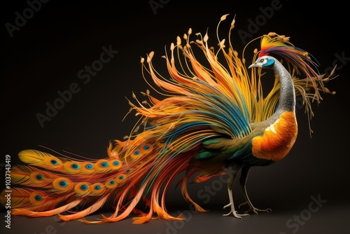 The peacock stands elegantly fully spread its colorful feathers capturing the eye with its intricate patterns. A symbol of grace and beauty in the wild