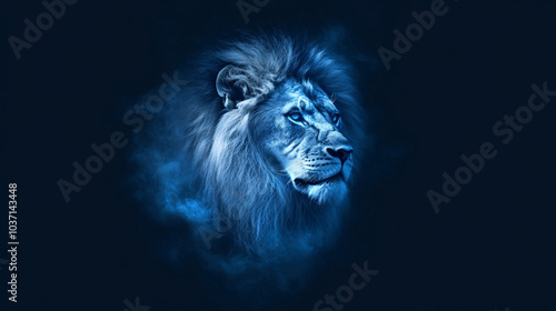 majestic lion portrait in blue tones