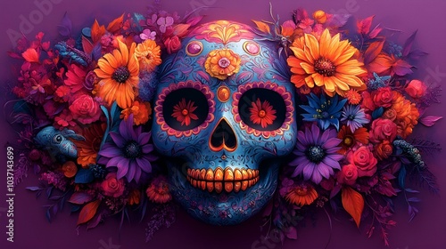  Skull Enveloped in a Floral Embrace. 