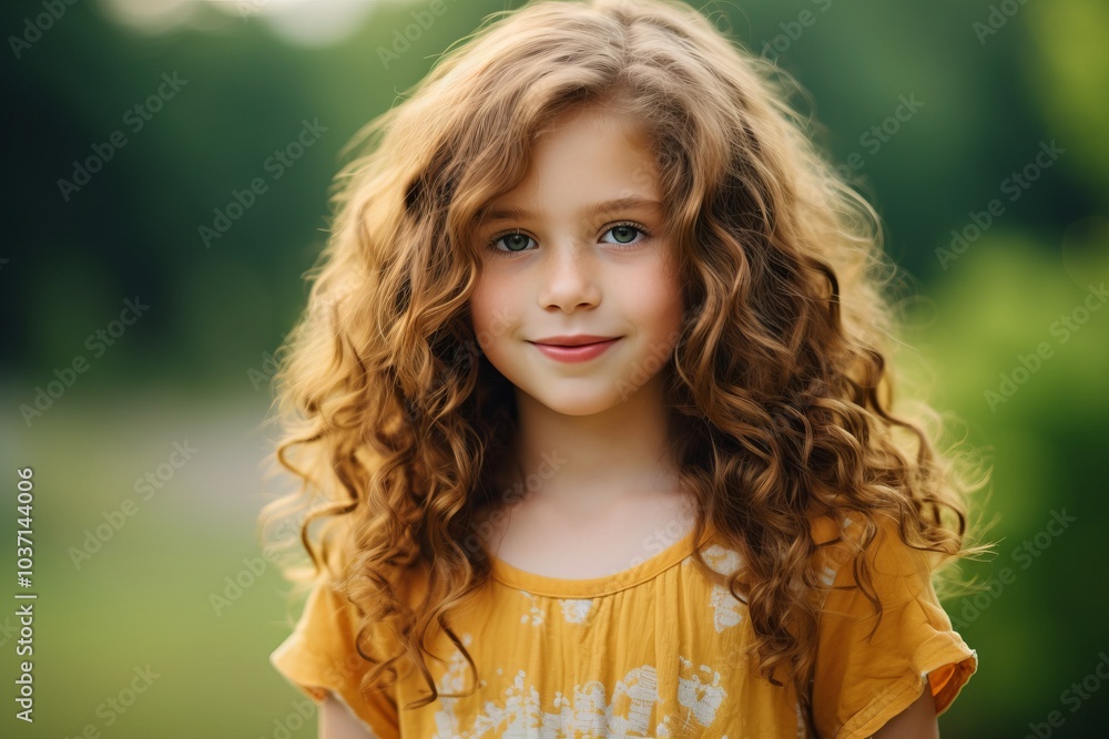 Portrait of a cute little girl with curly hair on nature background Portrait of a cute little girl with curly hair on nature background