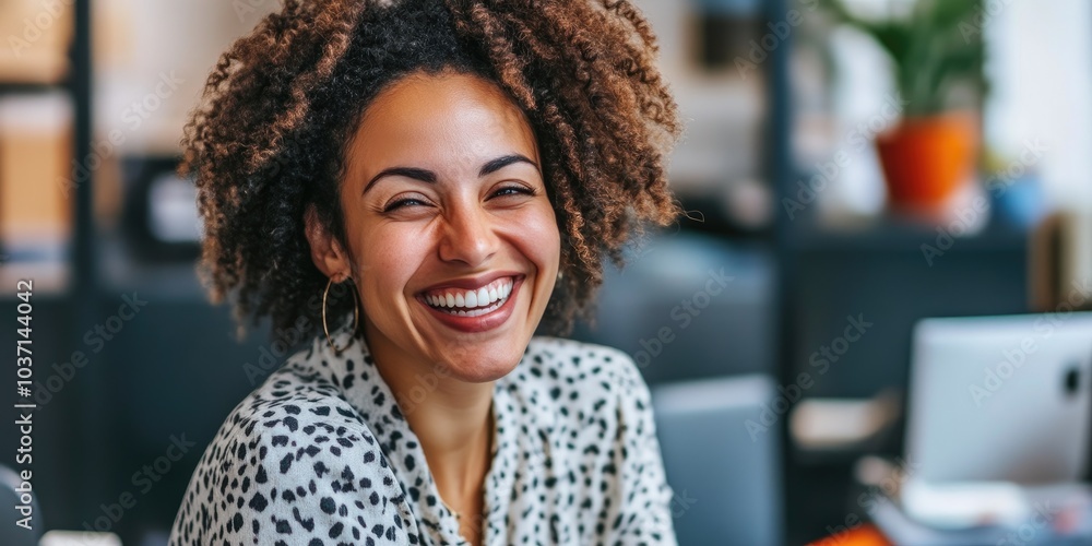 Cheerful Employee Enjoying Workday in Office Cheerful Employee Enjoying Workday in Office