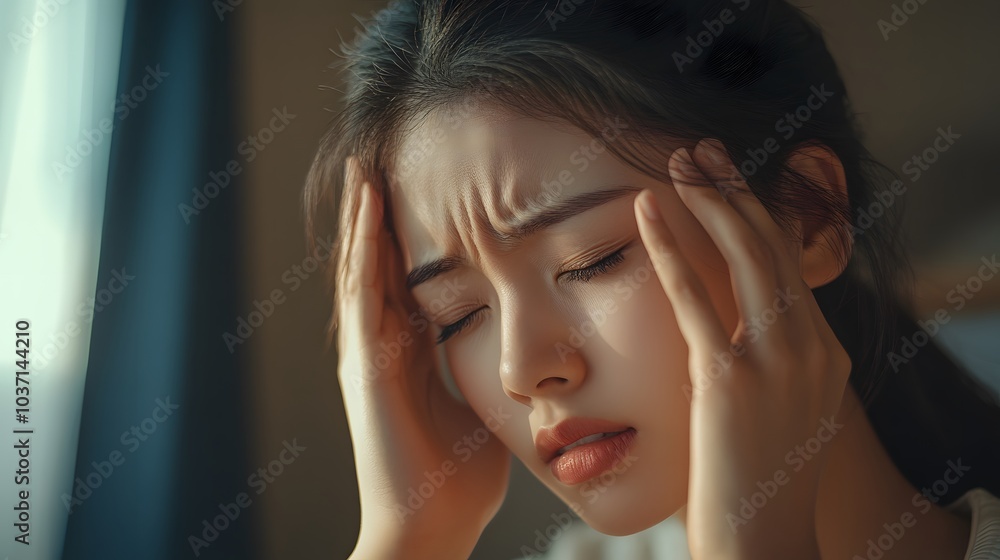 Fototapeta premium Silent Headache Struggles Woman Close Up