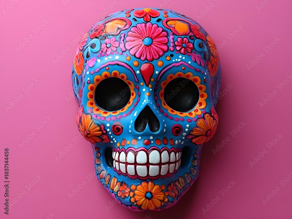 Azure Skull Adorned with Blossoming Florals.
Azure Skull Adorned with Blossoming Florals.