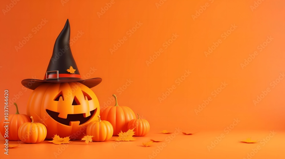 Jack-o'-lantern with a Witch Hat for Halloween Jack-o'-lantern with a Witch Hat for Halloween