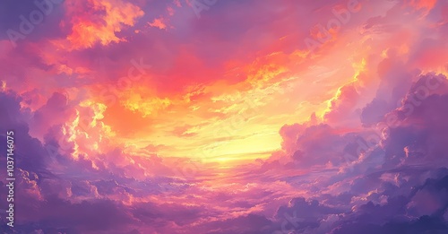 Breathtaking Sunset Sky. AI generated illustration.