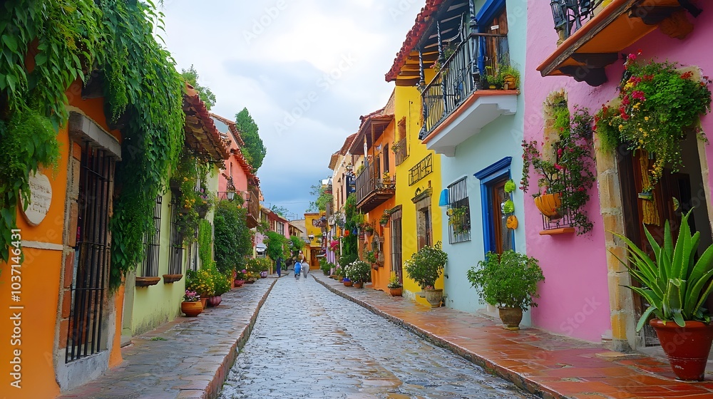 Fototapeta premium 82. A charming old town with cobblestone streets, quaint shops, and colorful buildings