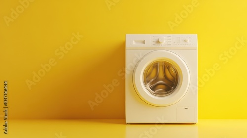 Modern Washing Machine on Bright Yellow Background