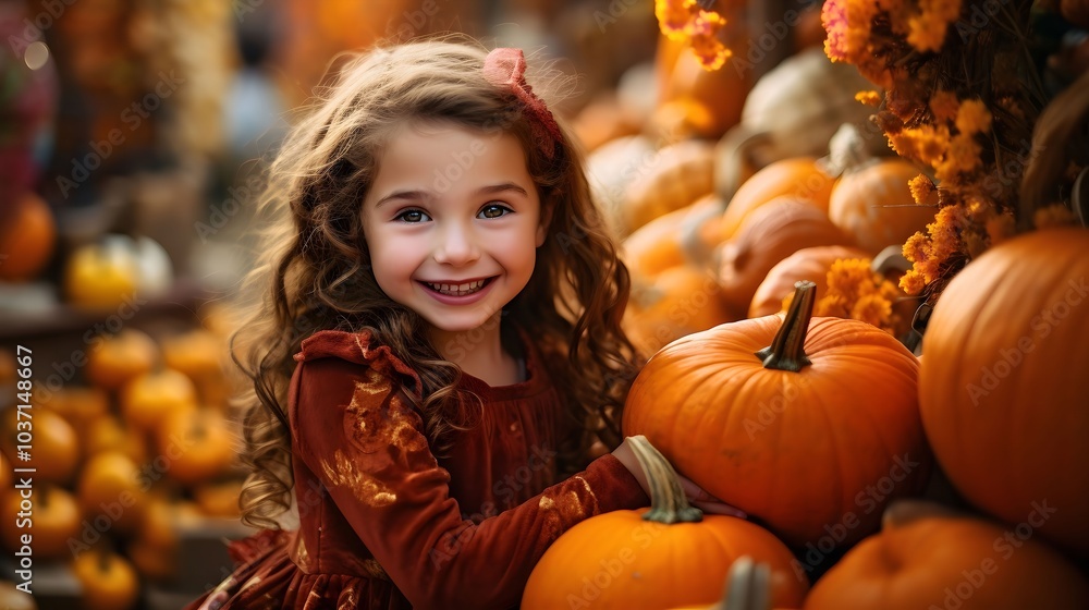 Little Girl Surrounded By Pumpkins Little Girl Surrounded By Pumpkins