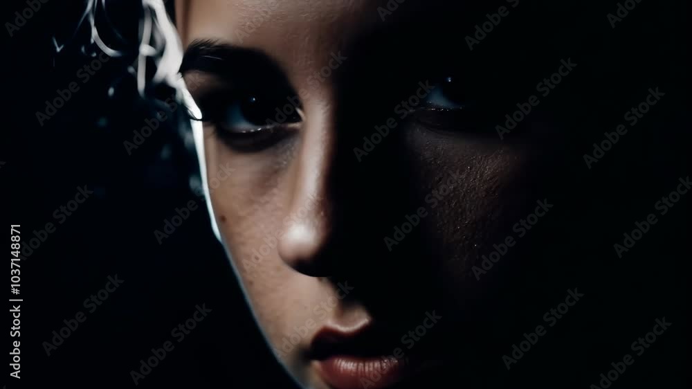 Dramatic portrait with intense shadow and light contrast Dramatic portrait with intense shadow and light contrast