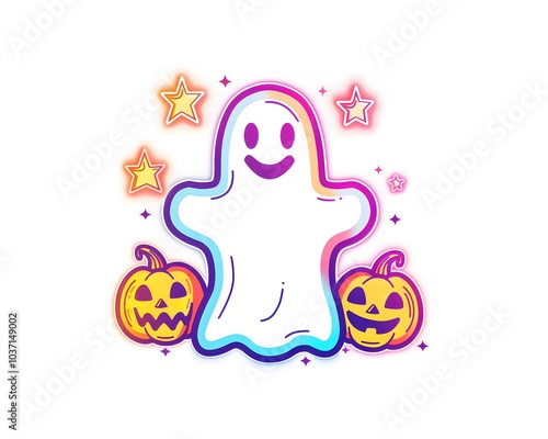 Happy Halloween Ghost with Pumpkins photo