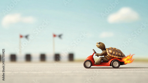 turtle racing on toy car