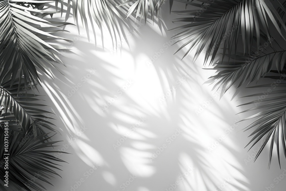 Fototapeta premium tropical leaves shadow overlay effect with copy space, white background
