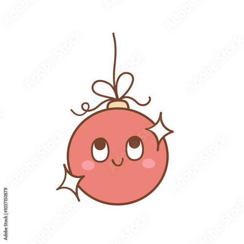 Christmas red ball hanging with happy face vector illustration