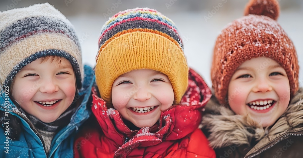 Happy Kids Playing Outdoors in Winter Clothes. AI generated illustration. Happy Kids Playing Outdoors in Winter Clothes. AI generated illustration.
