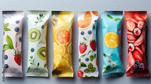 Colorful fruit-themed packaging design with playful patterns