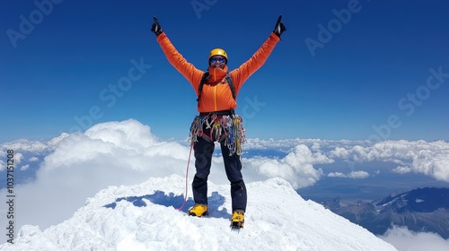 Successful Climber Celebrating on Mountain Summit