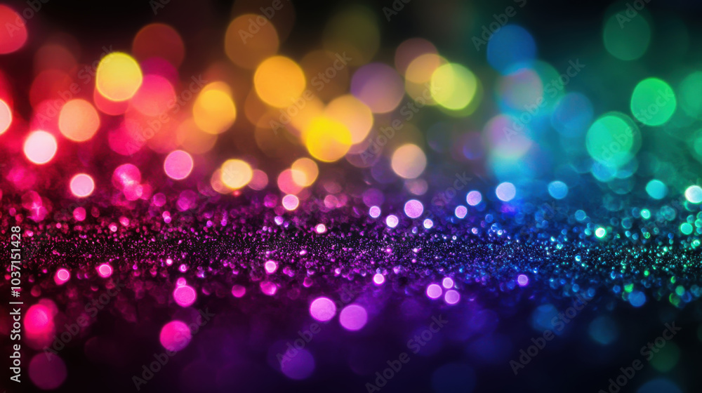 Vibrant rainbow bokeh lights on glittering surface for festive background Vibrant rainbow bokeh lights on glittering surface for festive background