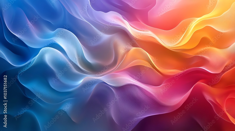 Obraz premium Dynamic flowing waves of color in vibrant shades of blue, orange, and pink.
