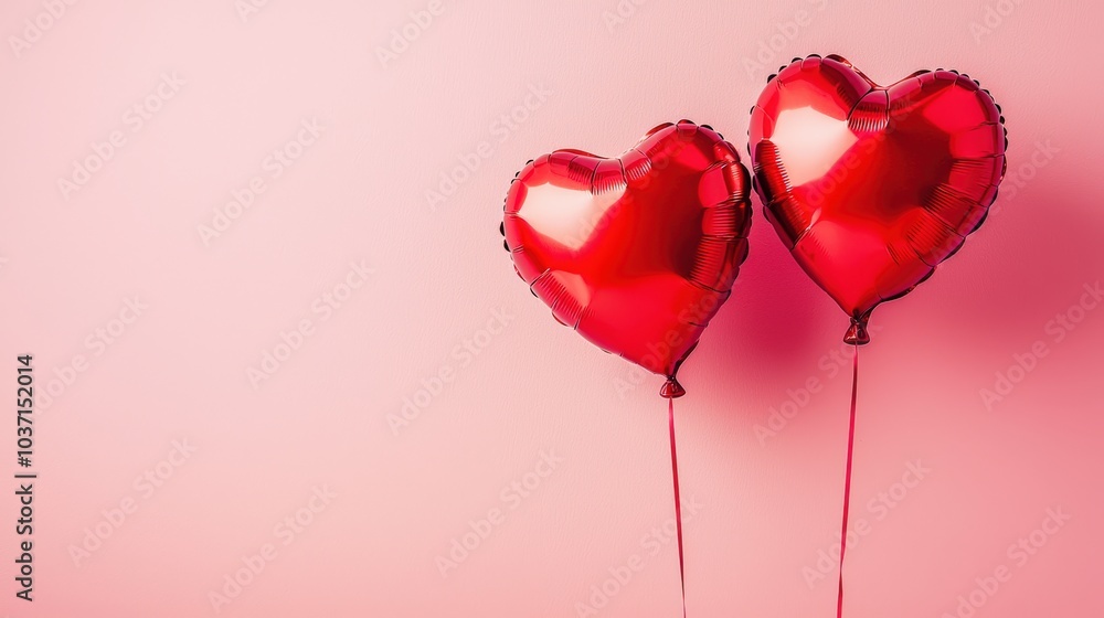 Red heart balloons on pink Red heart balloons on pink