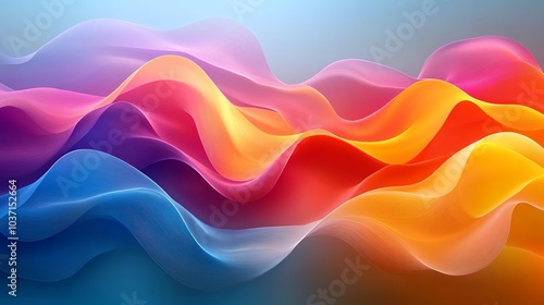 Vibrant abstract waves in shades of pink, blue, and orange on a soft background.