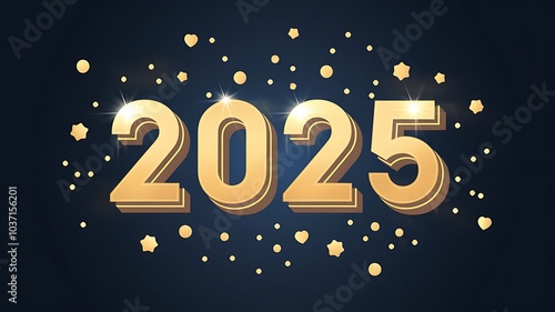 Golden 2025 with Confetti on a Dark Background