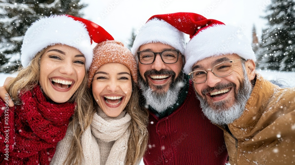 Happy Family Christmas Reunion in Snowy Winter Wonderland Happy Family Christmas Reunion in Snowy Winter Wonderland