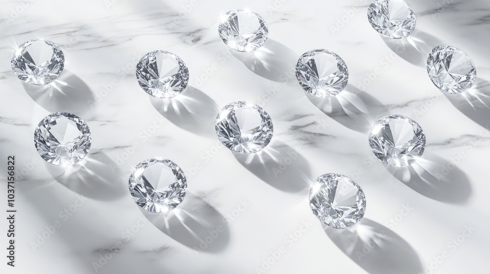 Elegant Crystal Gems on Marble Surface Elegant Crystal Gems on Marble Surface