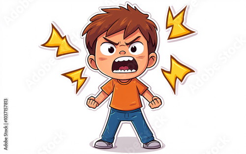 Illustrations of Angry Child with Dramatic Expression, Perfect for Educational, Behavioral, and Emotional-Themed Projects photo