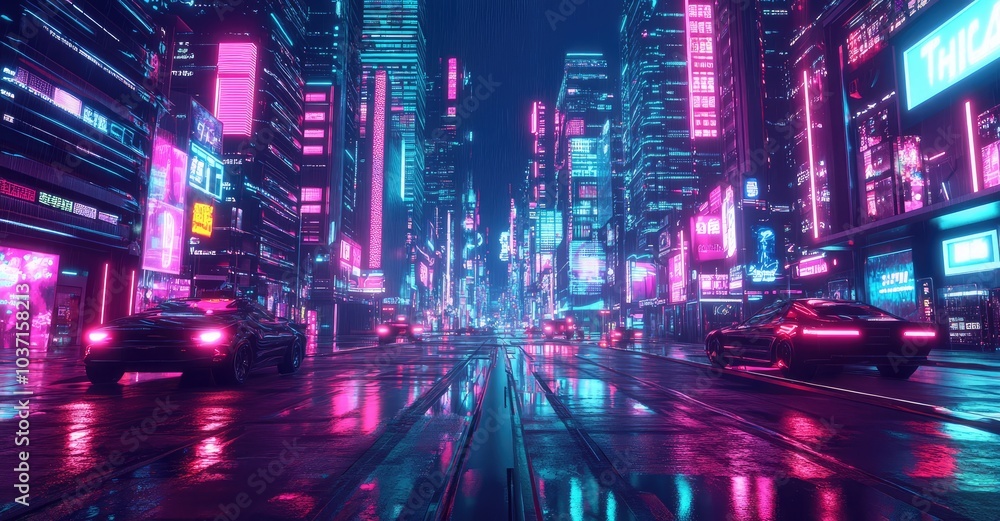 Futuristic Cyberpunk City at Night. AI generated illustration. Futuristic Cyberpunk City at Night. AI generated illustration.