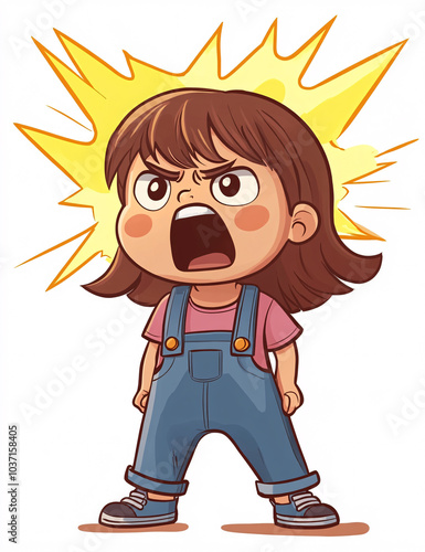 Illustrations of Angry Child with Dramatic Expression, Perfect for Educational, Behavioral, and Emotional-Themed Projects photo