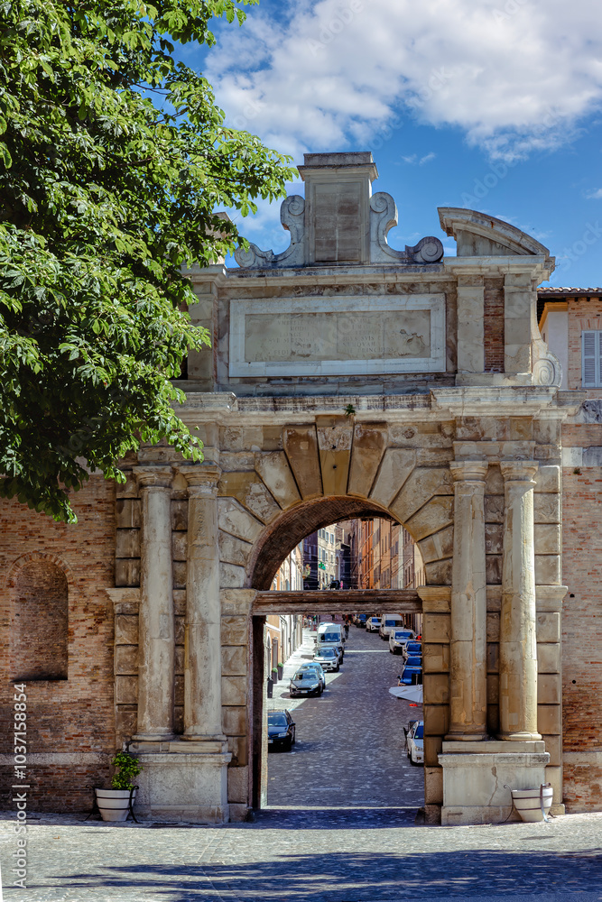 Porta Valbona is the main city gate of the city walls of Urbino, in the Marche, Italy