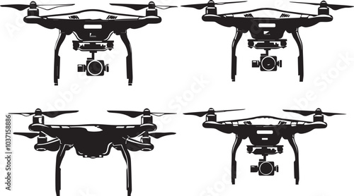 Set FPV Drone. Hand drawn vector illustration