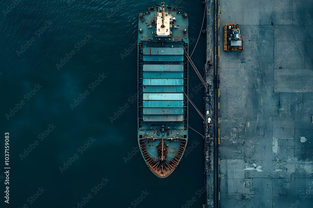 Aerial View of Cargo Ship Docked at a Port Aerial View of Cargo Ship Docked at a Port
