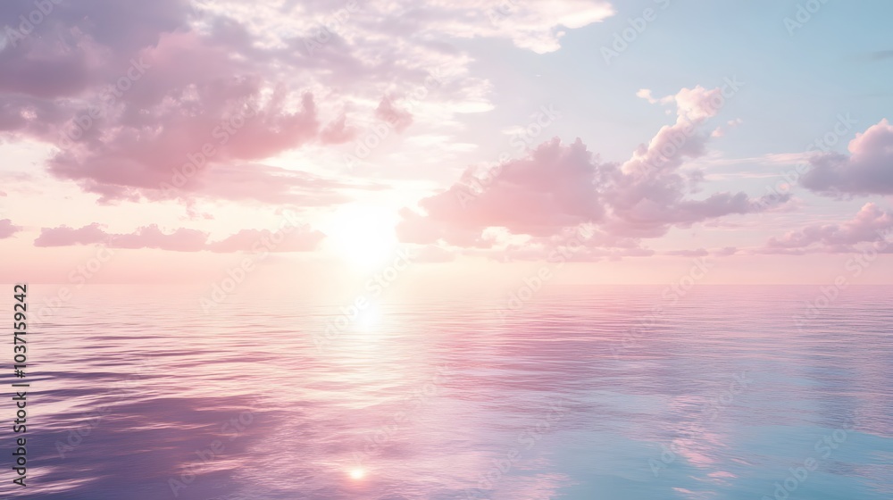 over a calm ocean, with soft pastel colors reflecting on the water over a calm ocean, with soft pastel colors reflecting on the water