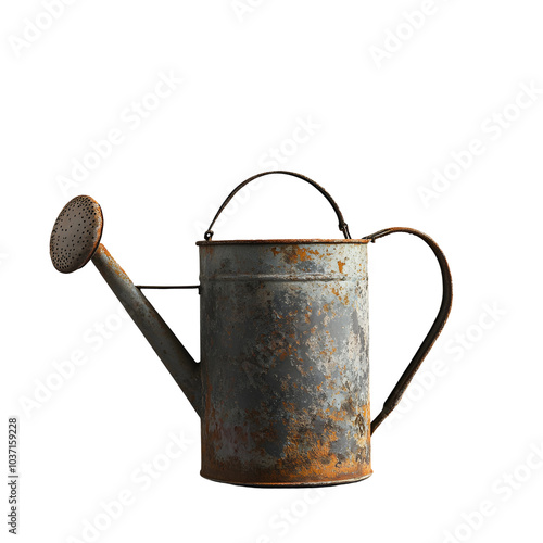 Old and Rusty metal watering can isolated on transparent background