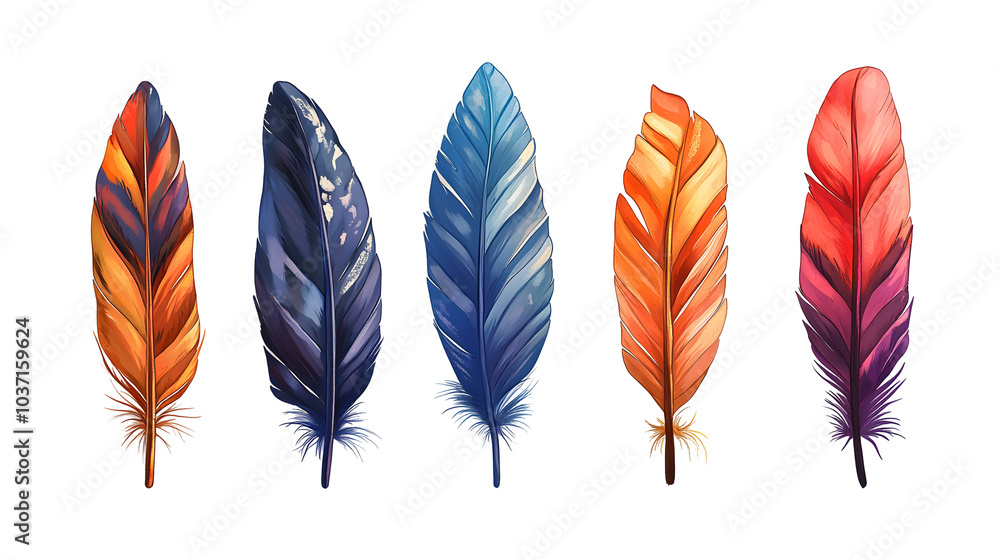 Vibrant Colored Feathers isolated on transparent background Vibrant Colored Feathers isolated on transparent background